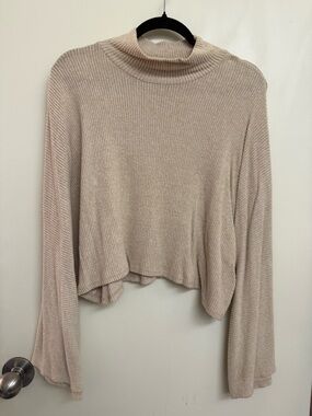 Blue Blush Ribbed Mock Neck Sweater in Cream